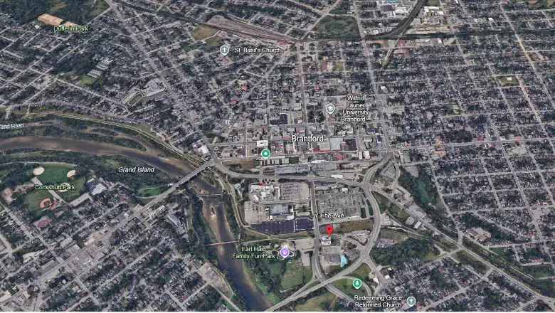 Aerial view of the Grand Bell site in Brantford