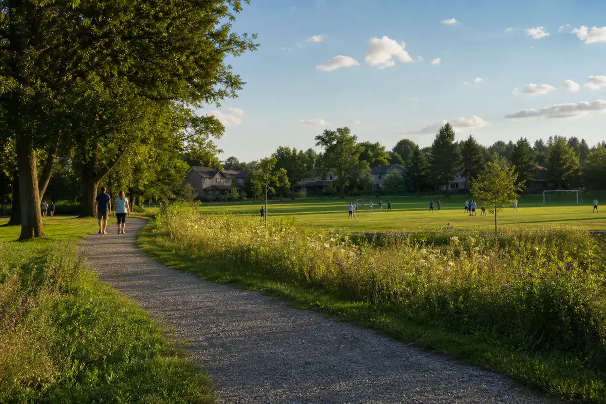 A green neighbourhood park and recreation field