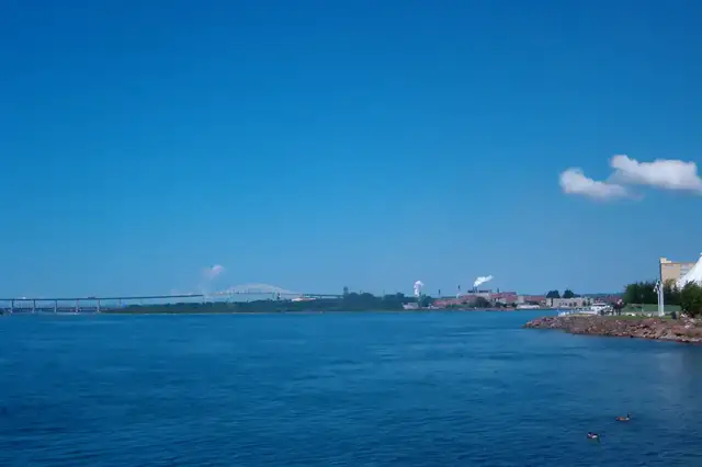 The St. Marys River waterfront in Sault Ste. Marie