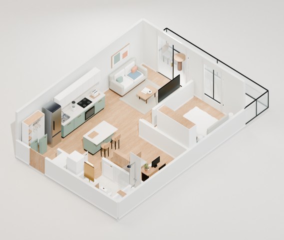 Furnished overview of 1 Bedroom + Den